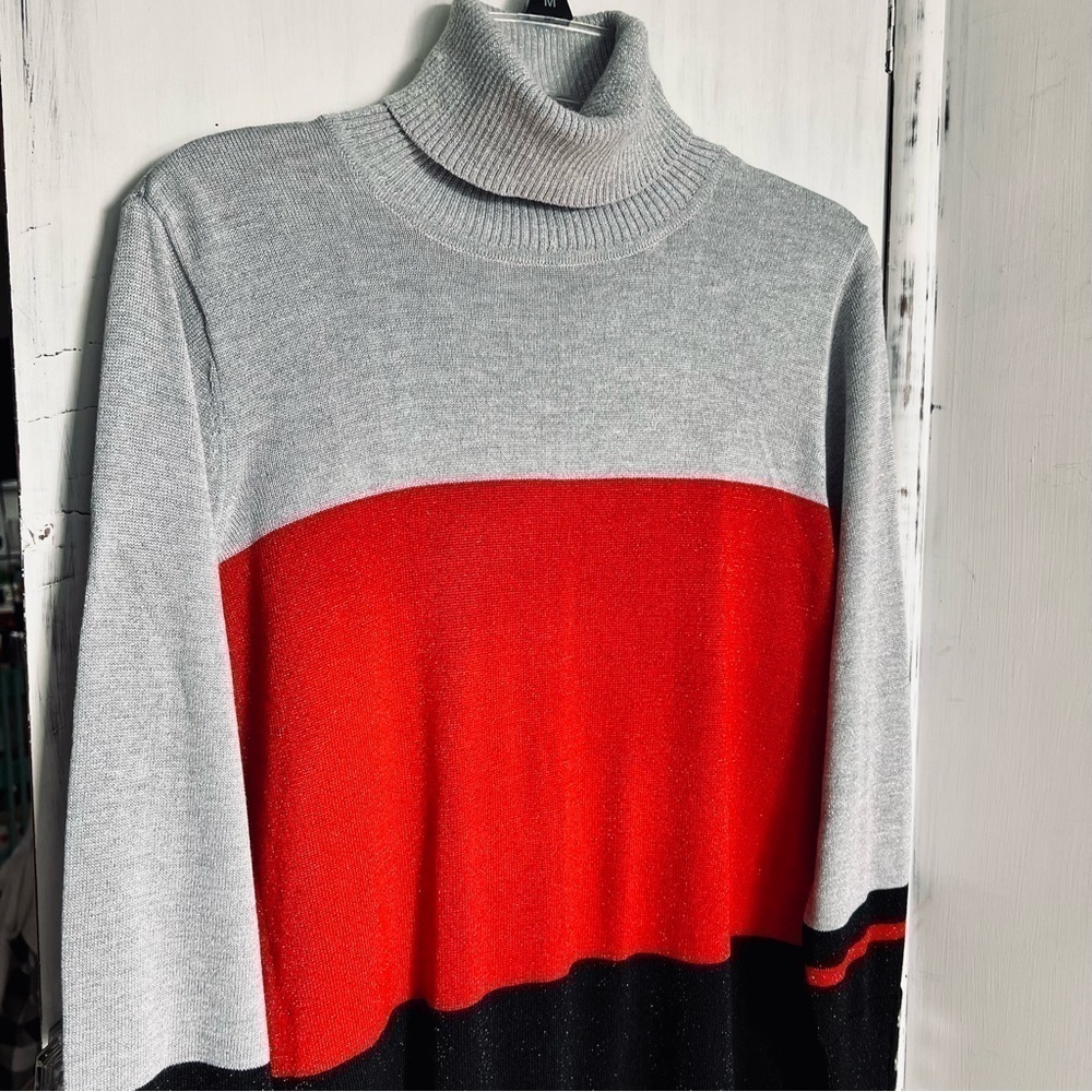 Joseph A Women’s Sparkly Striped Holiday Sweater Lightweight Turtle Neck PXL - Picture 3 of 15